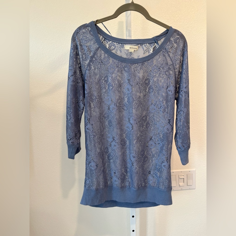 Bershka Blue Lace Knit Top